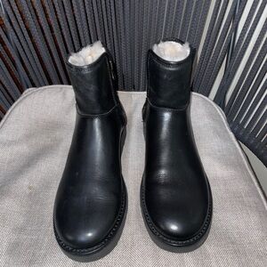 UGG Black Leather Women's Boots with Cream Lining